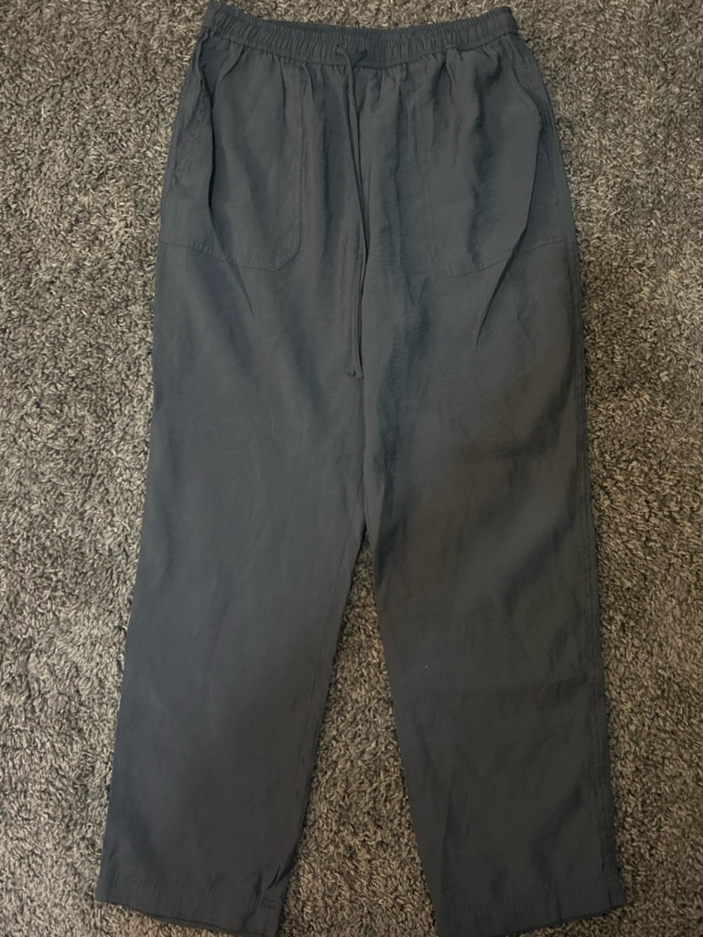Zara Black Elastic Waist Linen-Blend Pants